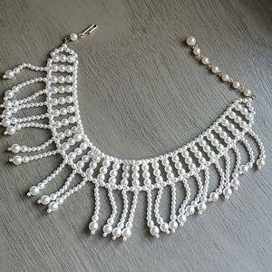Faux pearl choker with fringe